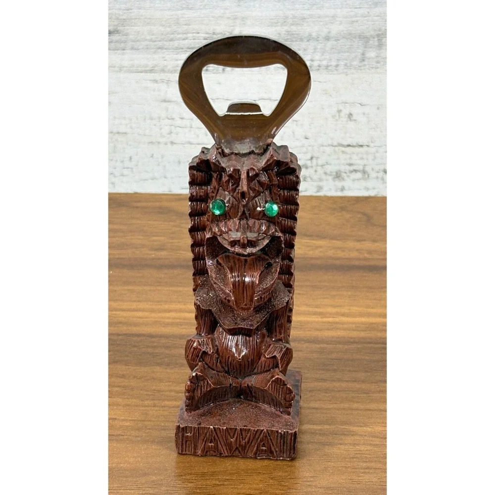 Vintage Hawaiian Kuuipo Tiki Totem Pole‎ Bottle Opener Hand Carved Painted 5.5